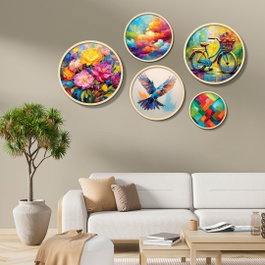 Wallity Yats-17 Conjunto de 5 Cuadros Decorativos Multicolor